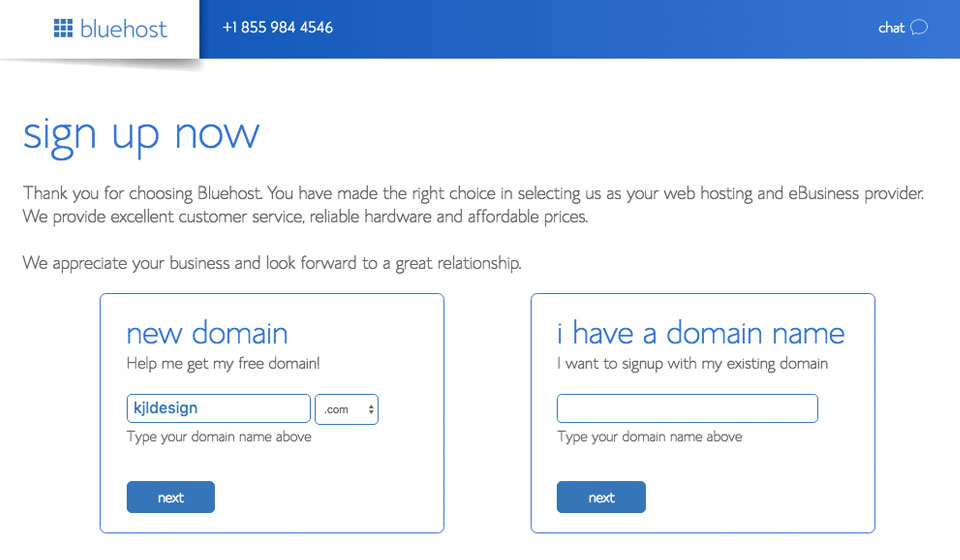 bluehost enter domain name